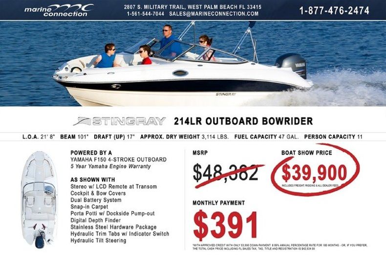Thumbnail 1 for Used 2012 Stingray 214 LR Outboard Bowrider boat for sale in West Palm Beach, FL